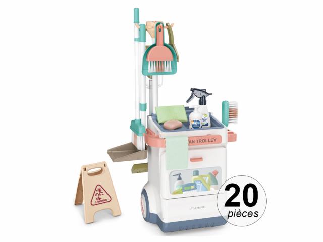 Chariot d'entretien ménager enfant - Set de 20 pièces