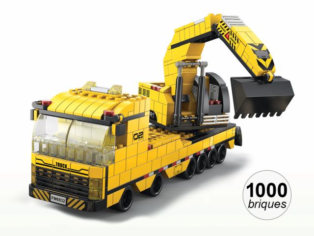 Jeu de construction 6 en 1 - Thème Chantier - 1000 briques