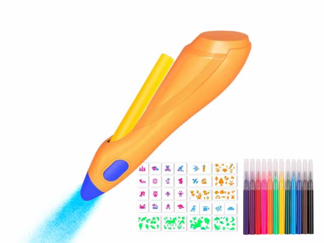 Stylo pulvérisateur d'encre électrique avec accessoires - Coloris Orange