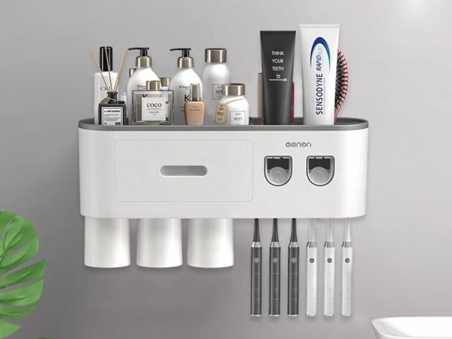 Double distributeur automatique de dentifrice avec support de brosses
