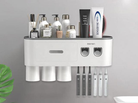 Double distributeur automatique de dentifrice avec support de brosses