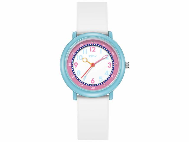 Montre enfant étanche à quartz - Modèle Flex - Blanche/Cyan