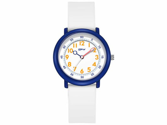 Montre enfant étanche à quartz - Modèle Flex - Blanche/Bleue