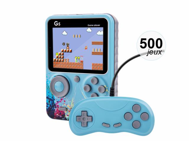 Console émulateur 500 jeux avec manette multijoueurs - Modèle StreetArt - Bleue