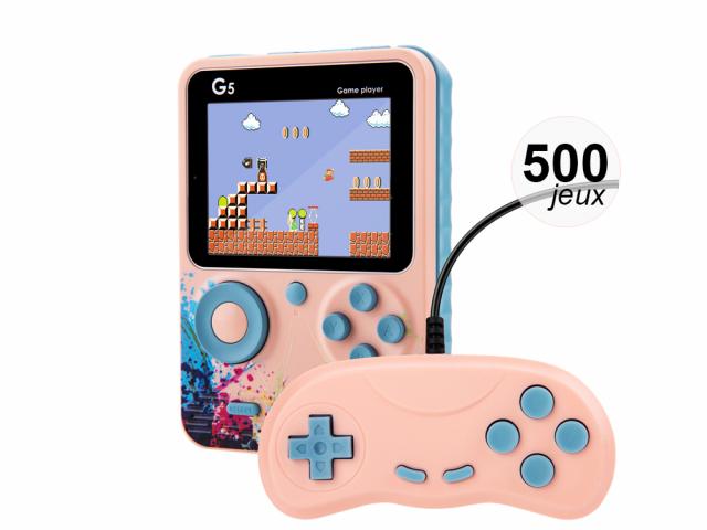 Console émulateur 500 jeux avec manette multijoueurs - Modèle StreetArt - Rose