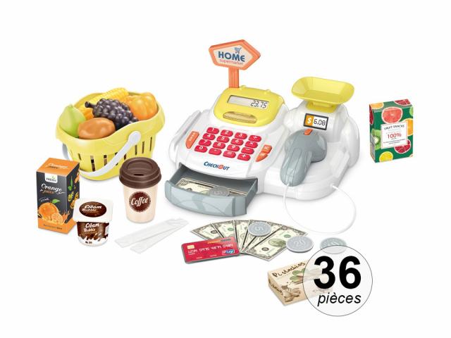 Caisse enregistreuse avec douchette et accessoires - Set de 36 pièces