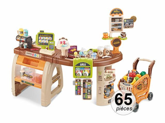 Caisse de supermarché enfant avec effets sonores et lumineux - Set de 65 pièces