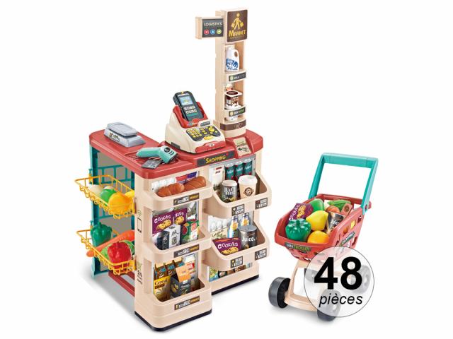 Comptoir de supermarché enfant avec effets sonores et lumineux - Set de 48 pièces