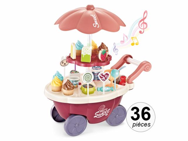 Chariot à glaces enfant avec effets sonores et lumineux - Set de 36 pièces