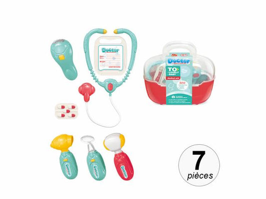 Mallette de docteur enfant avec effets lumineux - Set de 7 pièces