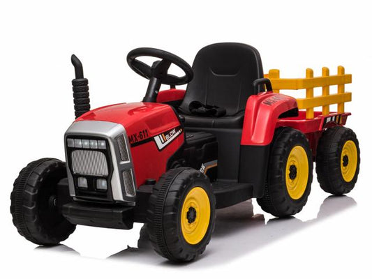 Tracteur électrique 12V avec charrette et télécommande - Coloris Rouge