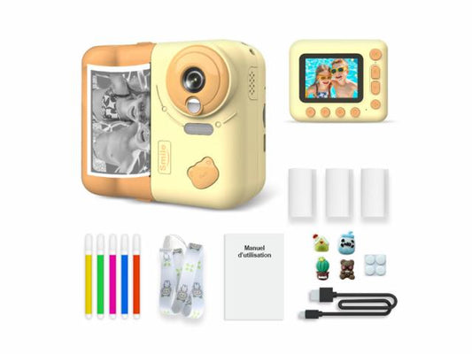 Appareil photo numérique enfant avec impression instantanée et accessoires - Modèle Instakid - Coloris Jaune