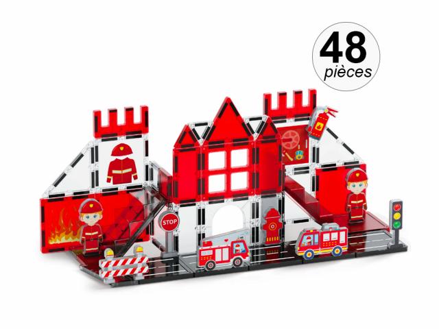 Jeu de construction magnétique - Thème Pompier - 48 pcs