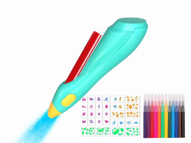Stylo pulvérisateur d'encre électrique avec accessoires - Coloris Bleu