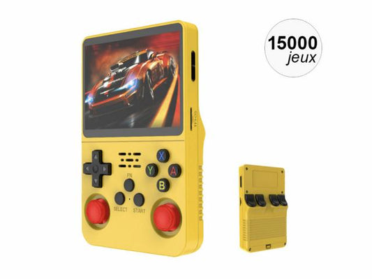 Console émulateur 15000 jeux HD 64 GB 3,5 pouces - Modèle ProX - Coloris Jaune